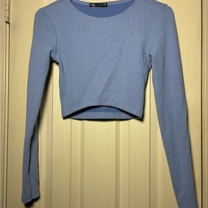 Zara Sky Blue Long Sleeve Crop Top